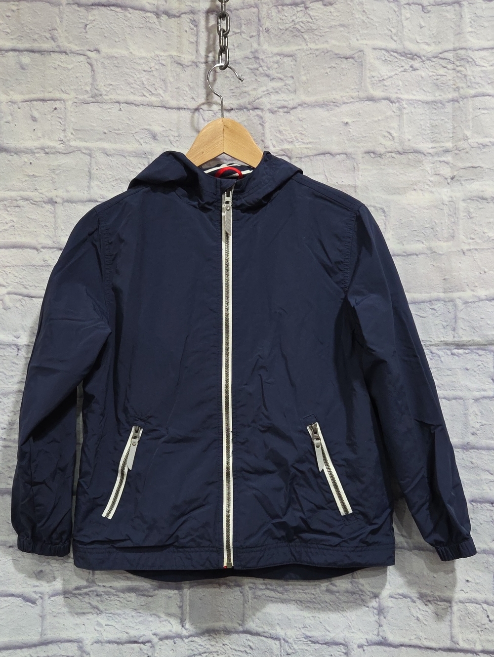 Hanna Andersson Navy Hooded Windbreaker with White Zippers